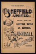1900/1901 Sheffield Boys v Manchester Boys football programme 6 April 1901 at Bramhall Lane Good,