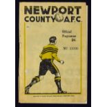 1946/1947 Newport County v Bury Div. 2 match 24 May 1947 at Somerton Park football programme.