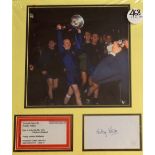 Framed and glazed montage of Nobby Stiles with European Cup trophy complete with signature and