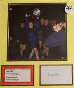 Framed and glazed montage of Nobby Stiles with European Cup trophy complete with signature and