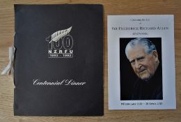 1992 Signed NZRFU Centennial Dinner Menu & Rugby Coach Fred Allen’s 2012 Funeral Order of Service (