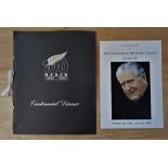 1992 Signed NZRFU Centennial Dinner Menu & Rugby Coach Fred Allen’s 2012 Funeral Order of Service (