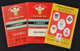 WRU Schweppes Cup Rugby Programmes (3): Finals 1985 and 1987, Cardiff v Llanelli and v Swansea;