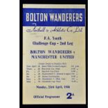 1955/1956 FA Youth Cup semi-final Bolton Wanderers v Manchester United football programme 2nd leg 23