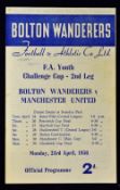 1955/1956 FA Youth Cup semi-final Bolton Wanderers v Manchester United football programme 2nd leg 23