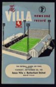 1960/1961 Aston Villa v Rotherham Utd Football League Cup Final (second leg) football programme at