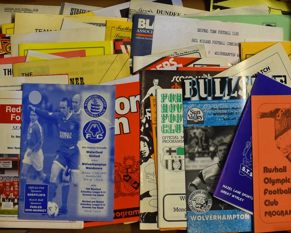 Collection of Wolverhampton Wanderers away friendly football programmes from 1970’s onwards pre-