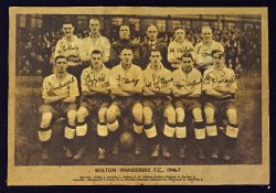 Autographed 1946/1947 Bolton Wanderers magazine team photograph with signatures of Len Gillies, Stan