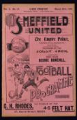 1900/1901 Sheffield Utd v Wolverhampton Wanderers Division 1 football programme 25 March 1901