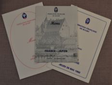 1980s & 1990s French Rugby Dinner Menus (3): Near mint 4 pp foldover card Menus for the dinners