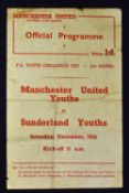 1956/1957 FA Youth Cup football programme Manchester Utd v Sunderland at Old Trafford, 15 December