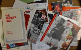 Collection of Manchester Utd programmes, menus, luncheon club menus, charity functions, photographer