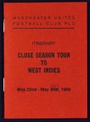 Scarce Manchester United itinerary for the 1985 West Indies tour 22 May-31 May 1985, players are all