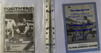 Selection of Southend Utd reserve football programmes 1980-2005 in one binder, most are single sheet
