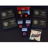 Collection of Manchester Utd presentation badges, each boxed in individual small presentation