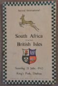 Scarce 1962 British Lions Tour to S Africa 2nd Test rugby Programme: Worn and rubbed and with