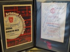 Manchester United player signatures contained in a presentation display rack with photos and other