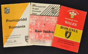 Romania in Wales Rugby Programmes plus (3): Romania at Pontypridd 1979 (Great Grogg Shop Advert) and