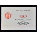 1994 Manchester United itinerary for Aston Villa Coca Cola League Cup Final 27 March 1994