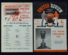 Manchester United youth home football programmes to include v 1955/56 Bolton Wanderers (FA Youth