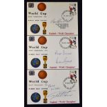 1966 World Cup Signed first Day Covers signed individually by Bobby Charlton, Geoff Hurst and Martin