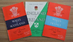 1954 5 Nations Treble of Rugby Programmes (3): England v Ireland, back cover and spine rip closed by