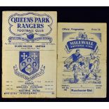 1953/1954 Friendly football programmes Millwall v Manchester Utd 5 October 1953, Queens Park Rangers