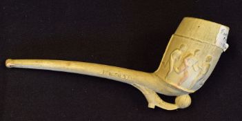 1894 Vintage clay pipe depicting football players kicking the ball - with a football boot/ ball