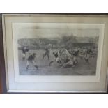 1889 Rugby Engraving, A Football Match: Mounted, glazed and in apparently original outer frame, a