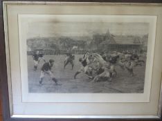 1889 Rugby Engraving, A Football Match: Mounted, glazed and in apparently original outer frame, a