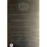 Manchester United stainless steel engraved plaque commissioned for the Opening of the North Stand in