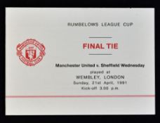 1991 Manchester United itinerary for Sheffield Wednesday Rumbelows League Cup Final 21 April 1991