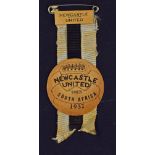 Interesting 1952 Newcastle United Football Tour South Africa Card Badge on black and white ribbon