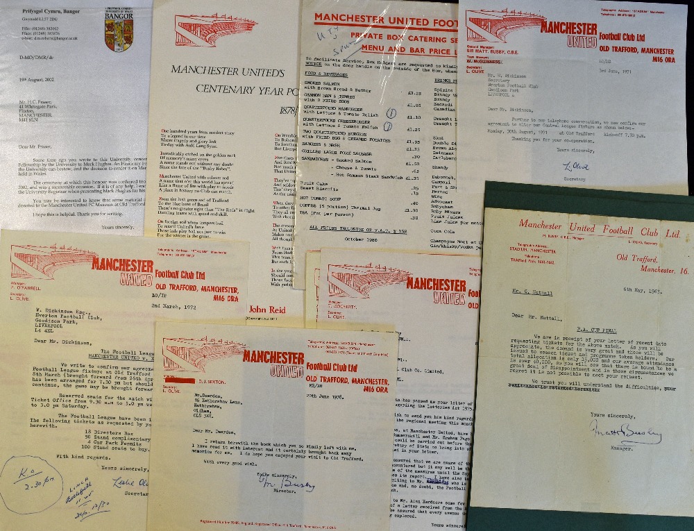 Collection of Manchester United official letters from 1957 onwards all are on the club headed