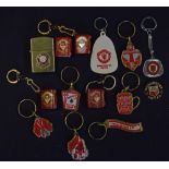 Manchester United key rings with miniature books attached - each has fold out b&w player photographs