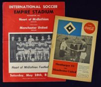 1959/1960 Manchester Utd away friendly football programmes v Hearts (in Vancouver) and v Hamburg