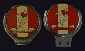 Manchester United car badge stainless steel with red insert showing footballer and has club