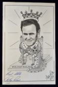 1974 Caricature, in pencil, of Don Revie, depicted as being crowned the King of Football upon his