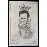 1974 Caricature, in pencil, of Don Revie, depicted as being crowned the King of Football upon his