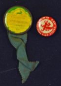 Souvenir Springboks Tour tin Badge in green and yellow together with a Colwyn Bay Button Badge (2)