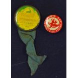 Souvenir Springboks Tour tin Badge in green and yellow together with a Colwyn Bay Button Badge (2)