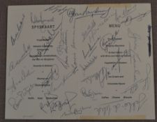 Rare 1970 Signed S African Springboks Rugby Dinner Menu: 4 pp foldover illustrated SARB card menu