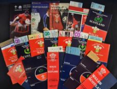 Wales and Scotland Rugby Programmes with tickets (25+): Homes at Cardiff: 1972, 1980, 1982, 1984,