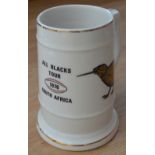1976 South Africa v New Zealand All Blacks Commemorative Rugby Tankard: Attractive 5.5” tall white