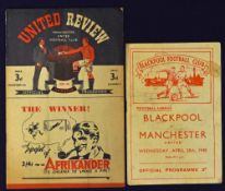 1947/1948 Manchester Utd v Blackpool and Blackpool v Manchester Utd football programmes 28 April