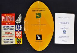 Rugby Dinner Menus and Booklet (3): Large colourful attractive rugby-ball replica Dinner Menu for