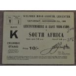 1960-1 S African Rugby Tour Rugby Ticket: Approx 4” x 3”, light grey/green 10/- stand ticket for