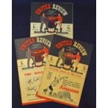 1947/1948 Manchester United v Bolton Wanderers, v Everton, v Charlton Athletic football programmes