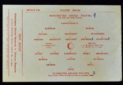 1954/1955 FA Youth Cup football programme Manchester Utd v Plymouth Argyle 12 March 1955; Duncan