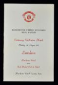 1978 Manchester Utd v Real Madrid centenary celebration match menu for the luncheon in executive